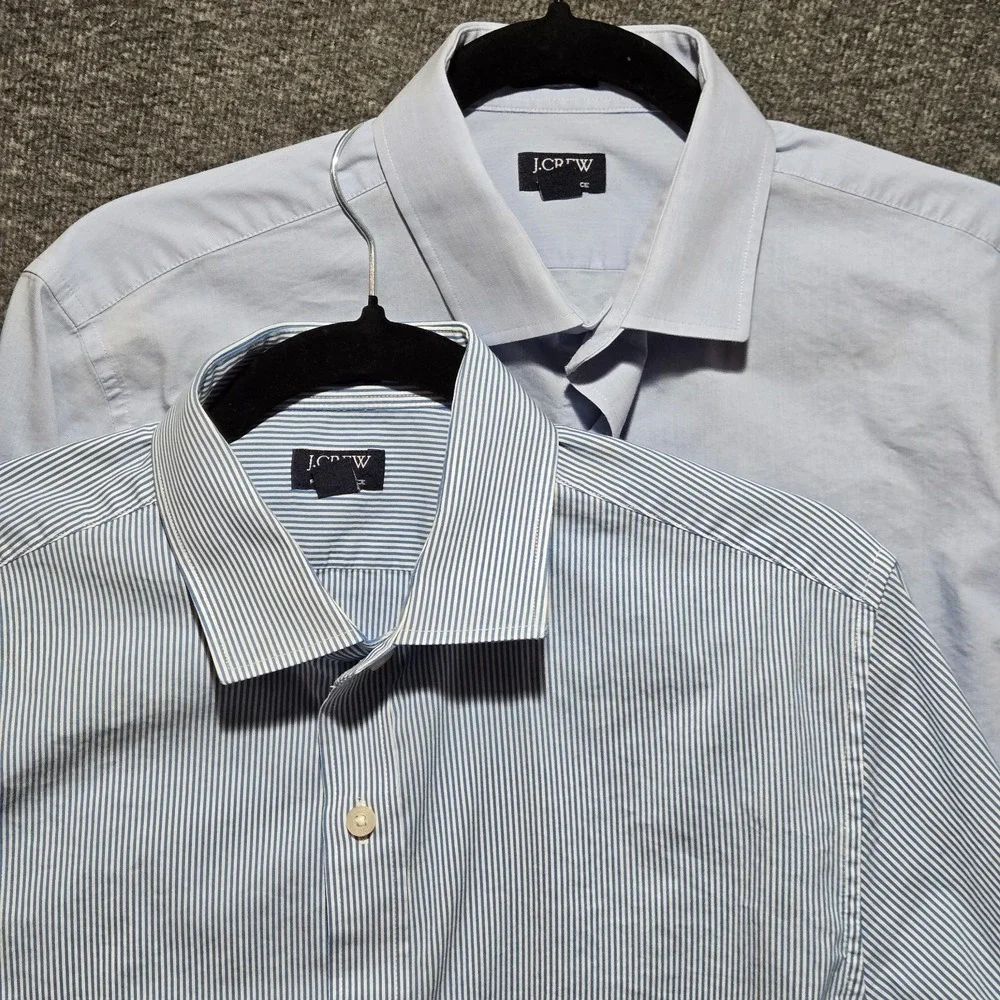 J Crew Performance Blue Solid / Stripe Button Up Shirt Sz Medium Work Casual x2
